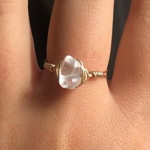 Crystal Clear Quartz Wire Wrap Gold Ring